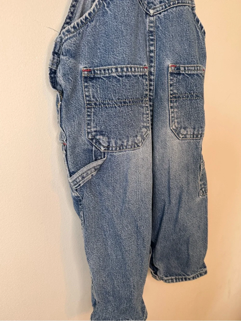 OshKosh Genuine Article Denim Overalls 2T Blue Cargo Snap Leg Classic Bib